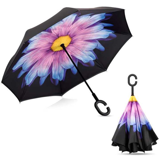 Double Layer Strong Waterproof Umbrella with C-Shape Handle